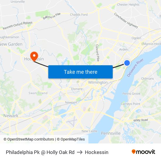 Philadelphia Pk @ Holly Oak Rd to Hockessin map