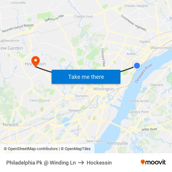 Philadelphia Pk @ Winding Ln to Hockessin map
