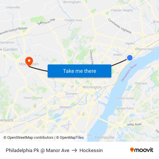 Philadelphia Pk @ Manor Ave to Hockessin map