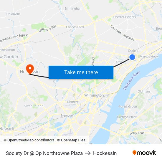 Society Dr @ Op Northtowne Plaza to Hockessin map