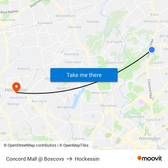 Concord Mall @ Boscovs to Hockessin map