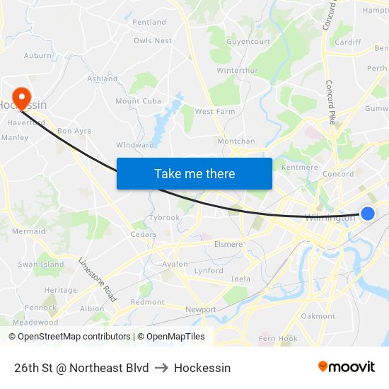 26th St @ Northeast Blvd to Hockessin map