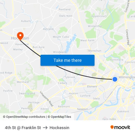 4th St @ Franklin St to Hockessin map