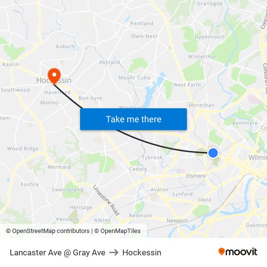 Lancaster Ave @ Gray Ave to Hockessin map