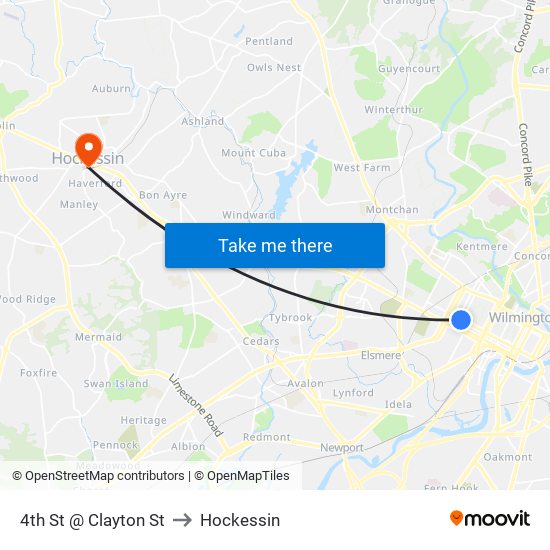 4th St @ Clayton St to Hockessin map