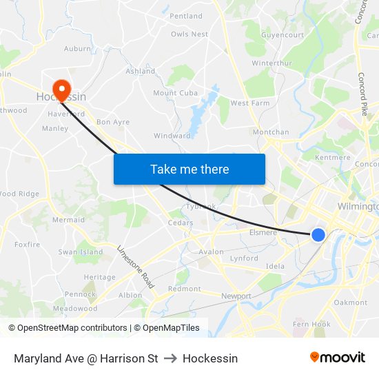 Maryland Ave @ Harrison St to Hockessin map