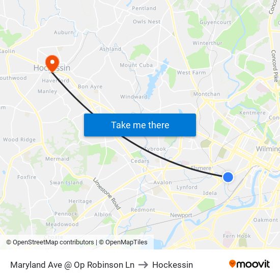 Maryland Ave @ Op Robinson Ln to Hockessin map