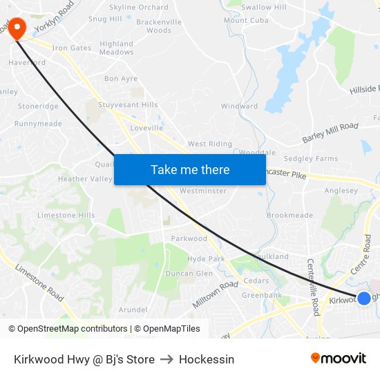 Kirkwood Hwy @ Bj's Store to Hockessin map