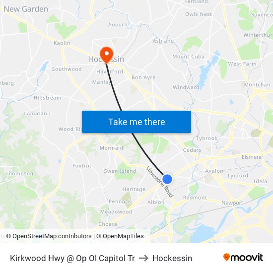 Kirkwood Hwy @ Op Ol Capitol Tr to Hockessin map