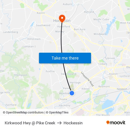 Kirkwood Hwy @ Pike Creek to Hockessin map