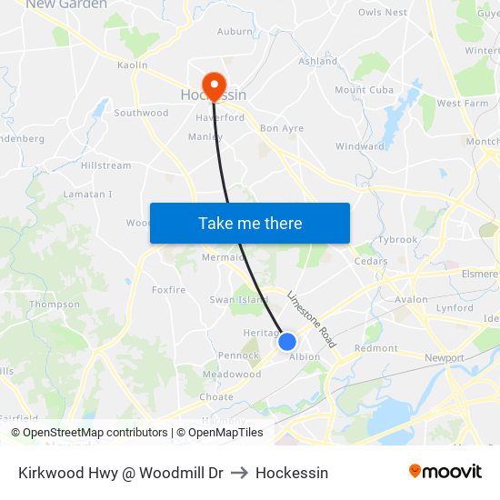 Kirkwood Hwy @ Woodmill Dr to Hockessin map