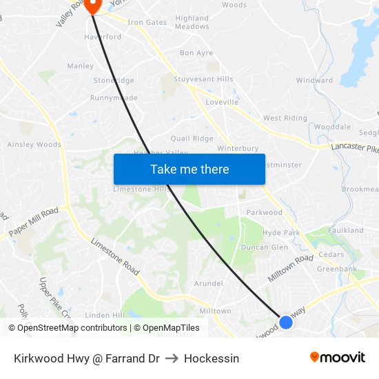 Kirkwood Hwy @ Farrand Dr to Hockessin map