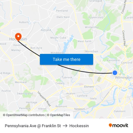 Pennsylvania Ave @ Franklin St to Hockessin map