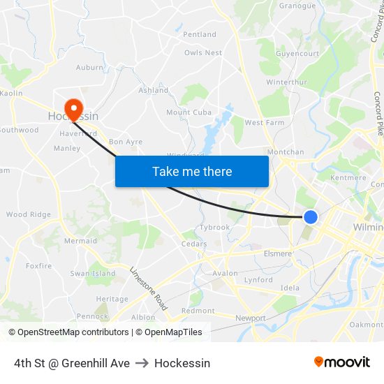 4th St @ Greenhill Ave to Hockessin map