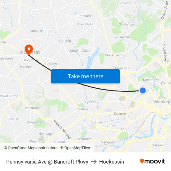 Pennsylvania Ave @ Bancroft Pkwy to Hockessin map