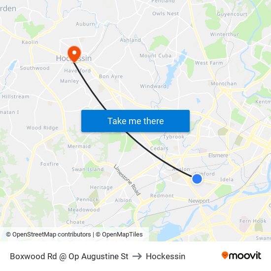 Boxwood Rd @ Op Augustine St to Hockessin map