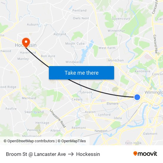 Broom St @ Lancaster Ave to Hockessin map