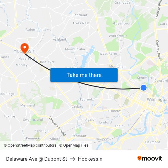 Delaware Ave @ Dupont St to Hockessin map