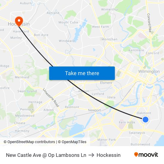 New Castle Ave @ Op Lambsons Ln to Hockessin map