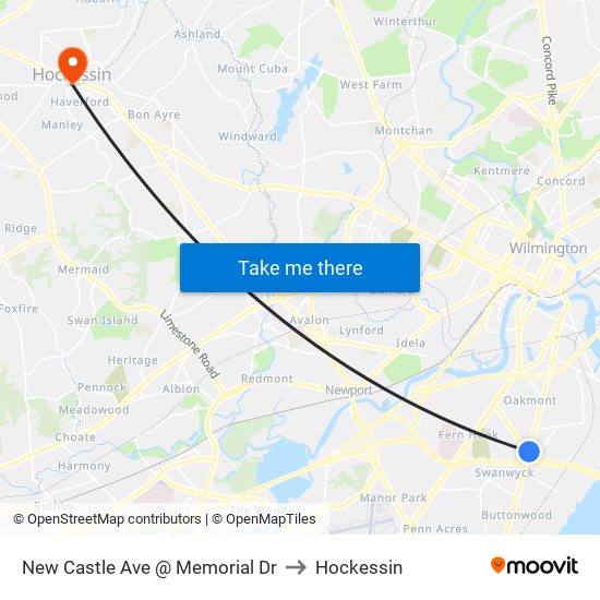 New Castle Ave @ Memorial Dr to Hockessin map