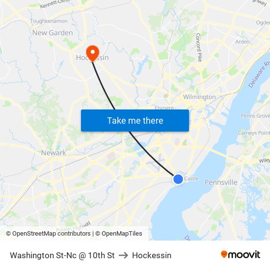 Washington St-Nc @ 10th St to Hockessin map