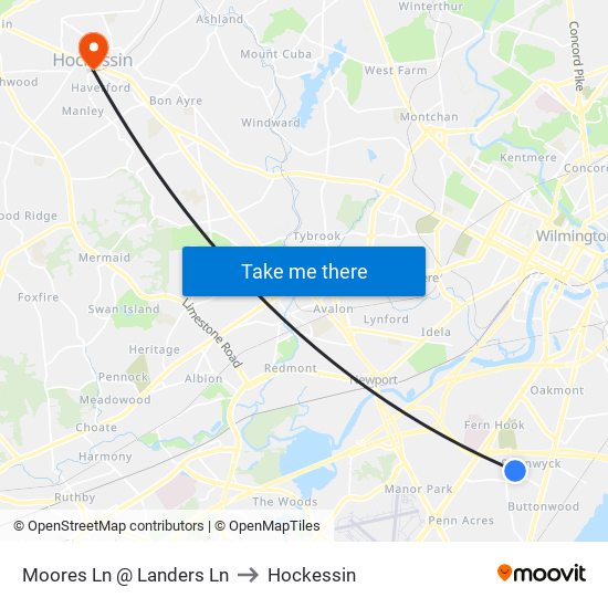 Moores Ln @ Landers Ln to Hockessin map