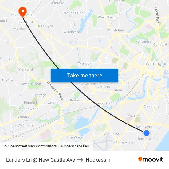 Landers Ln @ New Castle Ave to Hockessin map