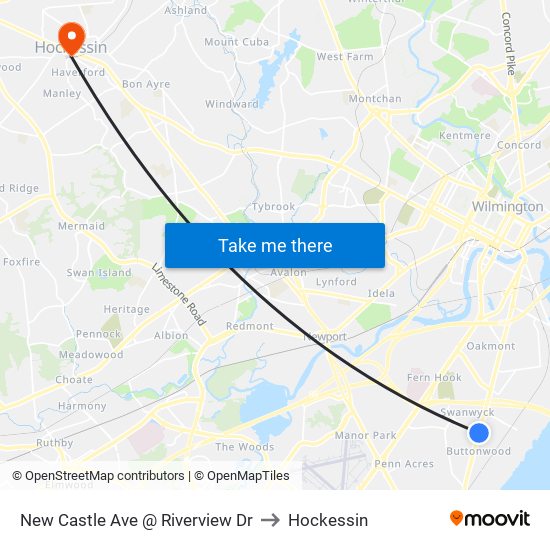 New Castle Ave @ Riverview Dr to Hockessin map