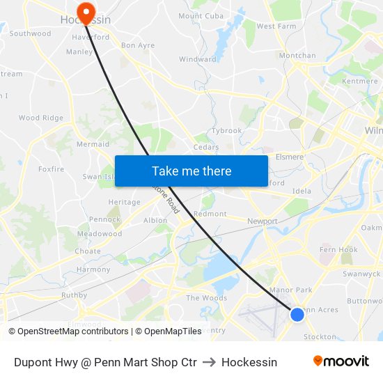 Dupont Hwy @ Penn Mart Shop Ctr to Hockessin map