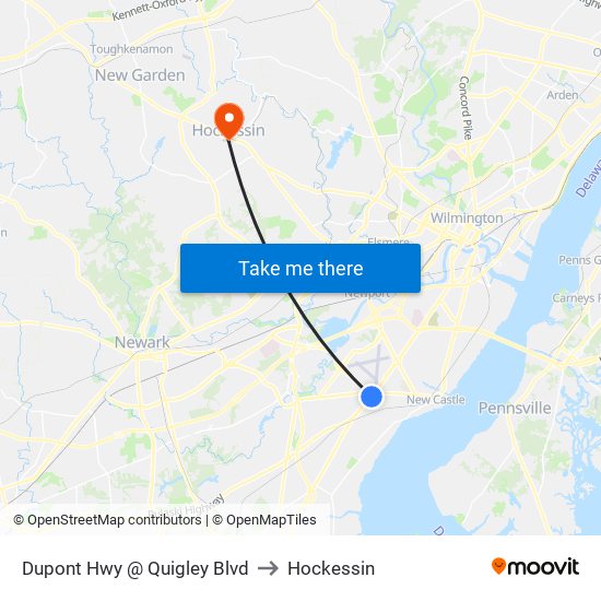 Dupont Hwy @ Quigley Blvd to Hockessin map