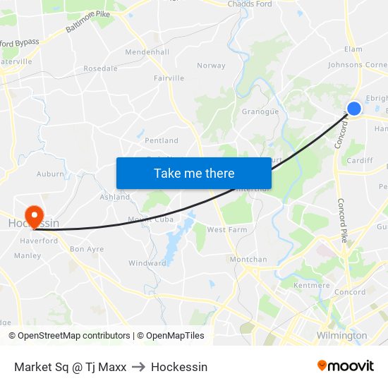 Market Sq @ Tj Maxx to Hockessin map