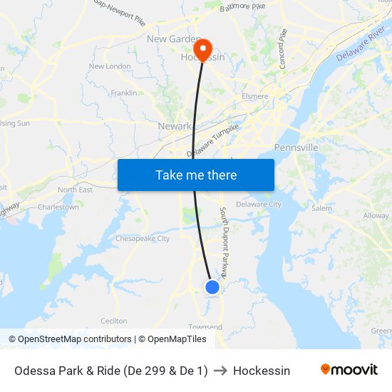 Odessa Park & Ride (De 299 & De 1) to Hockessin map