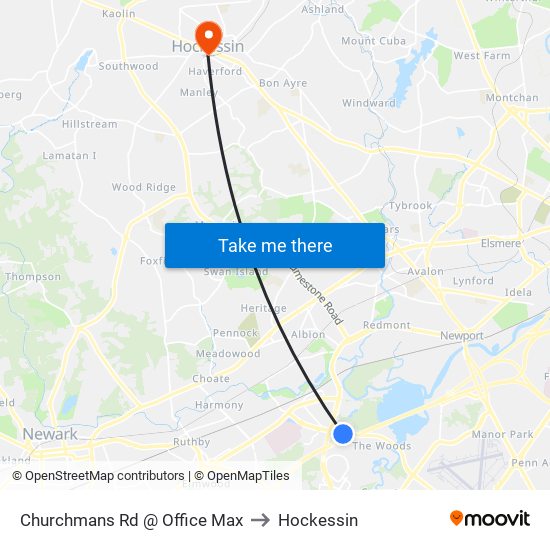 Churchmans Rd @ Office Max to Hockessin map