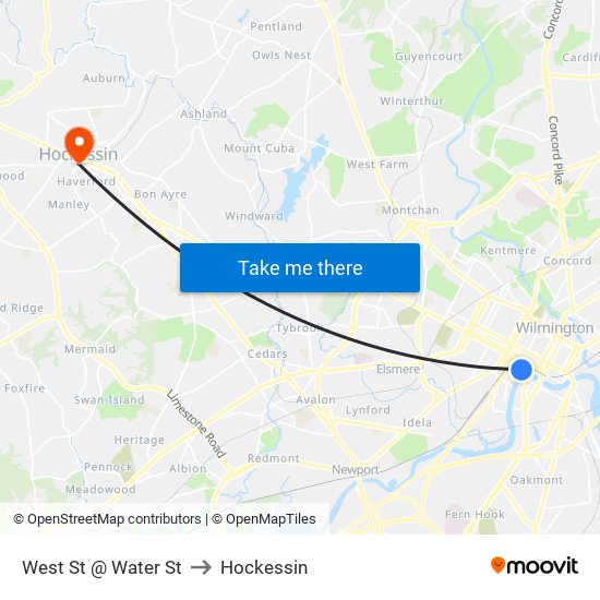 West St @ Water St to Hockessin map