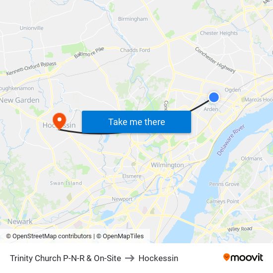 Trinity Church P-N-R & On-Site to Hockessin map