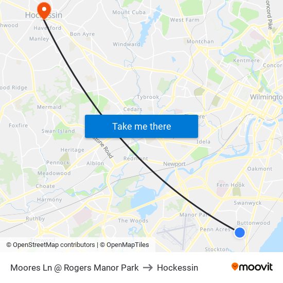 Moores Ln @ Rogers Manor Park to Hockessin map