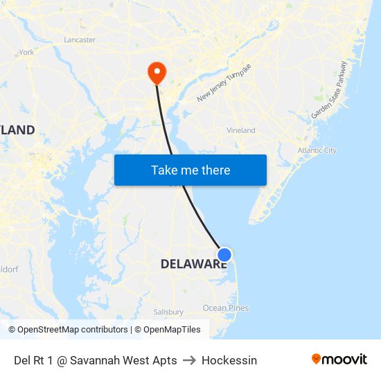 Del Rt 1 @ Savannah West Apts to Hockessin map