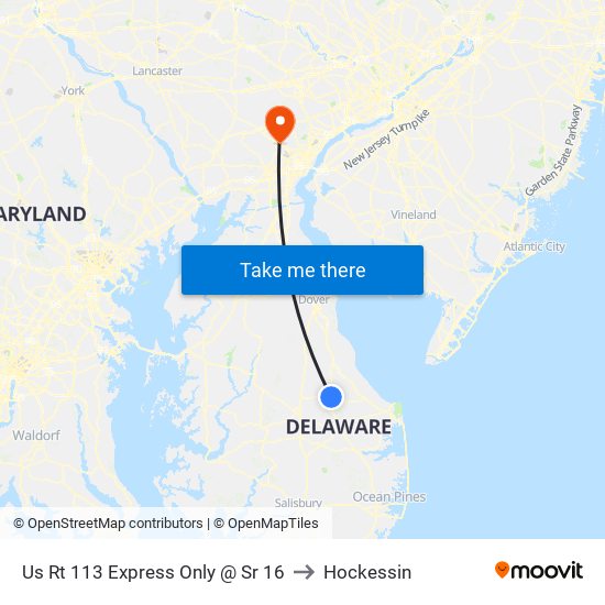 Us Rt 113 Express Only @ Sr 16 to Hockessin map