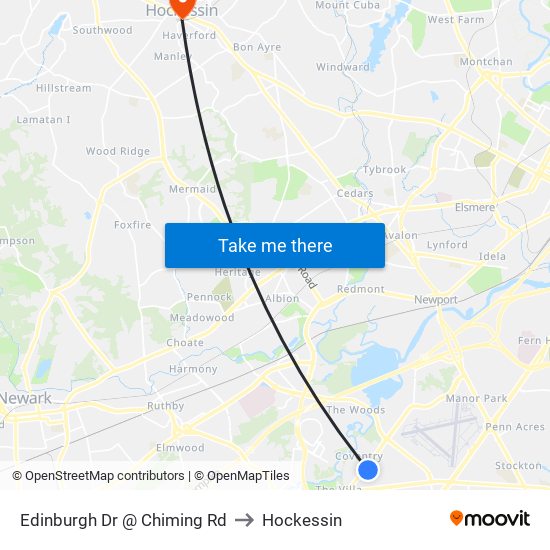 Edinburgh Dr @ Chiming Rd to Hockessin map