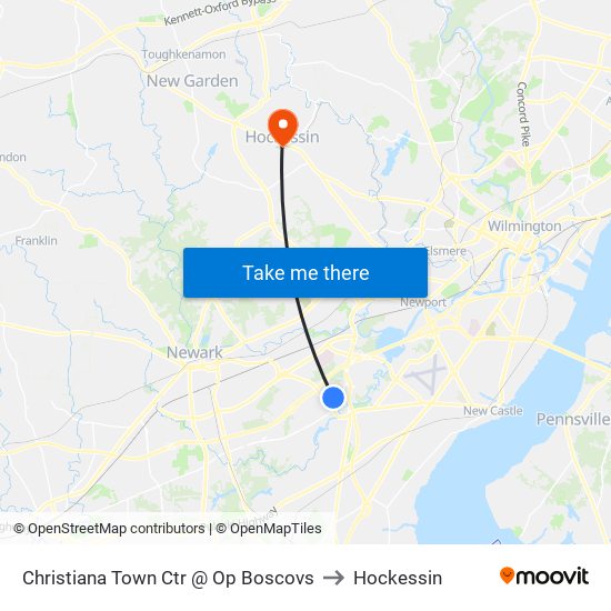 Christiana Town Ctr @ Op Boscovs to Hockessin map
