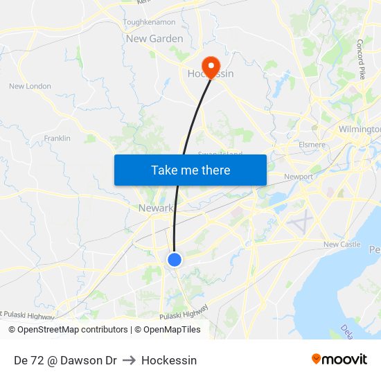 De 72 @ Dawson Dr to Hockessin map