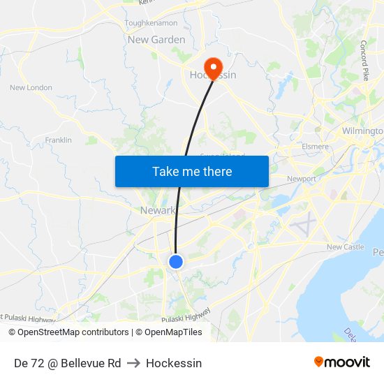 De 72 @ Bellevue Rd to Hockessin map