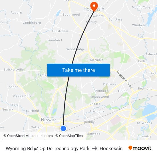 Wyoming Rd @ Op De Technology Park to Hockessin map
