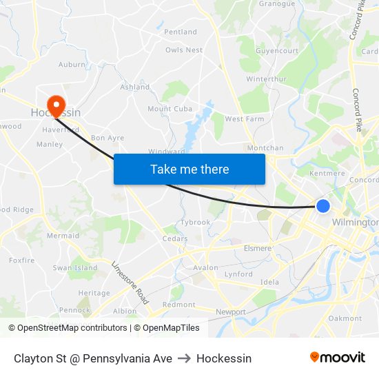 Clayton St @ Pennsylvania Ave to Hockessin map