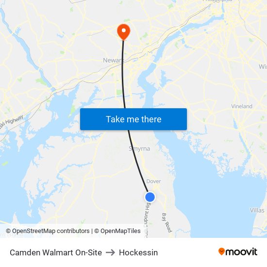 Camden Walmart On-Site to Hockessin map