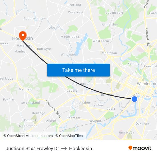 Justison St @ Frawley Dr to Hockessin map