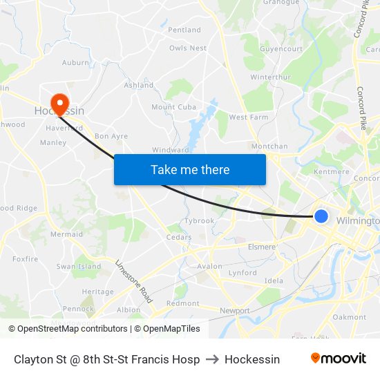 Clayton St @ 8th St-St Francis Hosp to Hockessin map