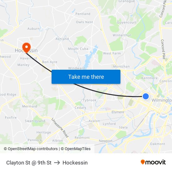 Clayton St @ 9th St to Hockessin map