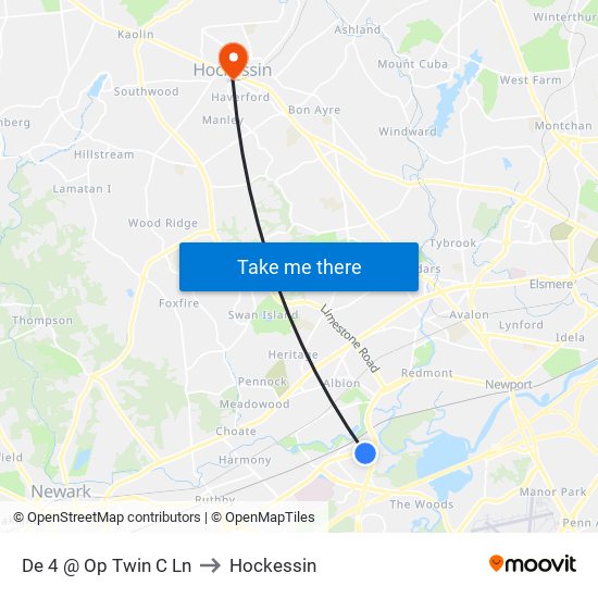 De 4 @ Op Twin C Ln to Hockessin map