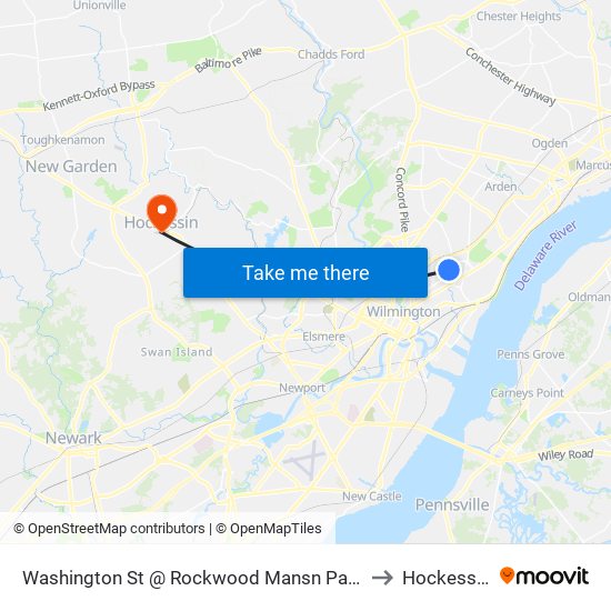 Washington St @ Rockwood Mansn Park to Hockessin map